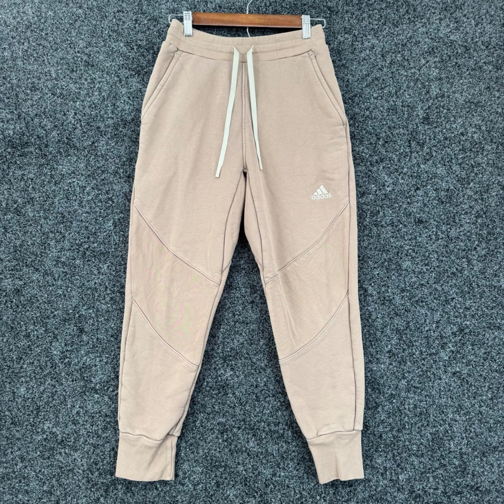 Adidas Mens Small Fleece Joggers Tan Taupe Sweatpants Athletic Loungewear